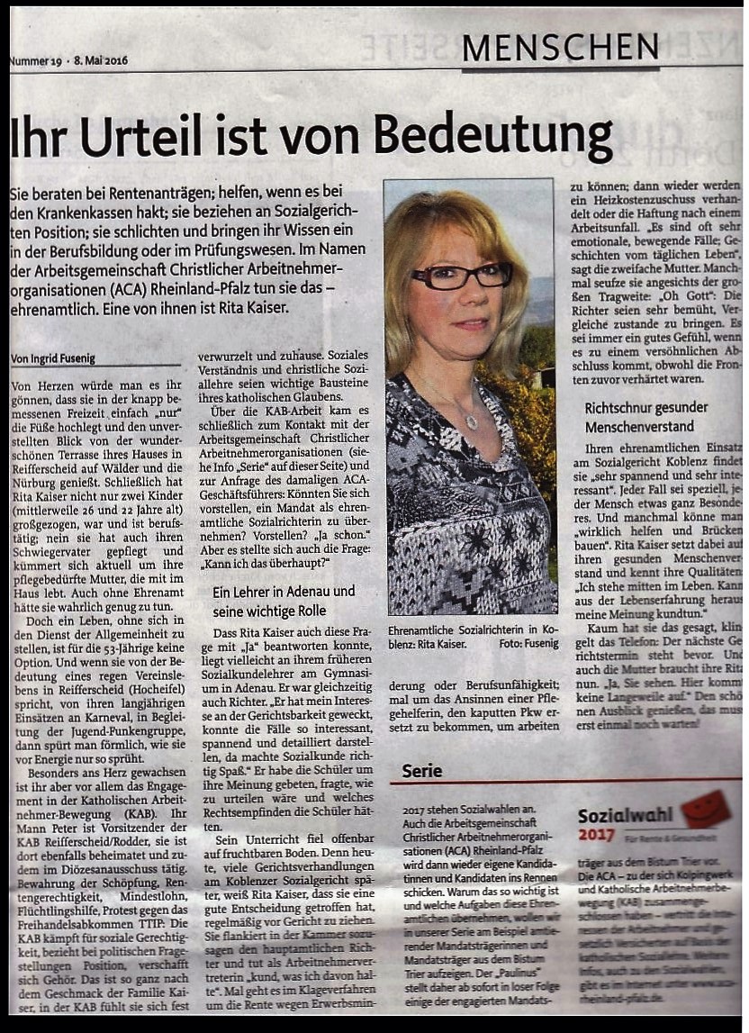 Quelle: PAULINUS - Wochenzeitung im Bistum Trier 8.5.2016